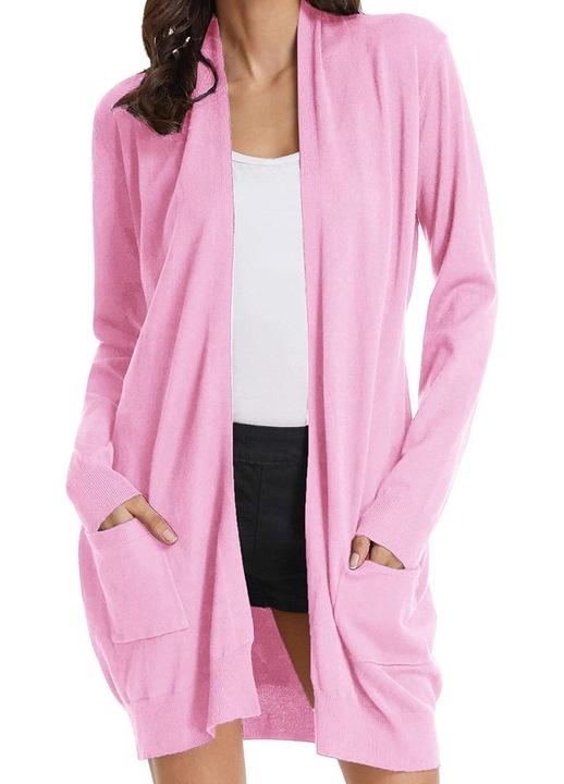 Jormftte kardigán, hosszú, rózsaszín, kötött, 2 elülső zsebbel, L INTL