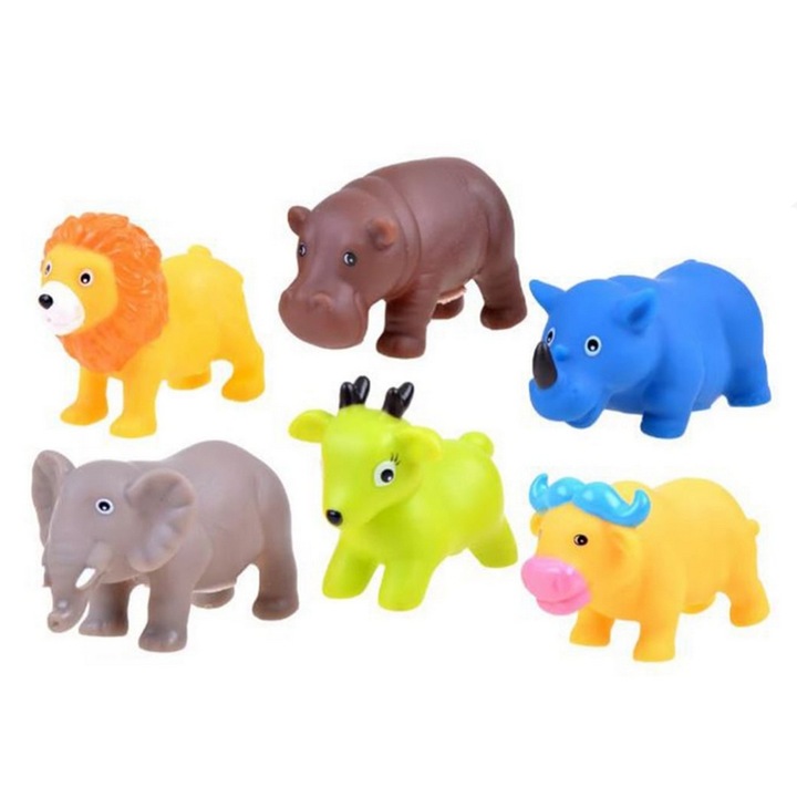 6 db puha játékállat készlet fürdéshez, Safari Mini Junior 8306, Többszínű