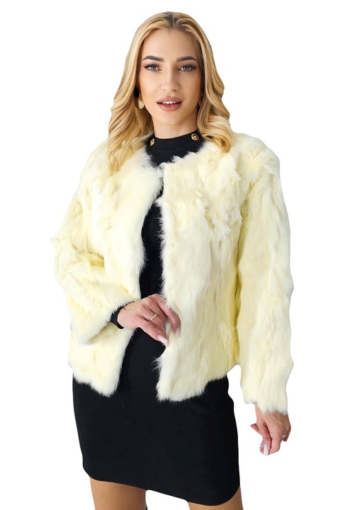 Blana naturala de iepure, Lea Bliss, cu maneca lunga, Galben deschis, Marime universala S/M, FashionForYou