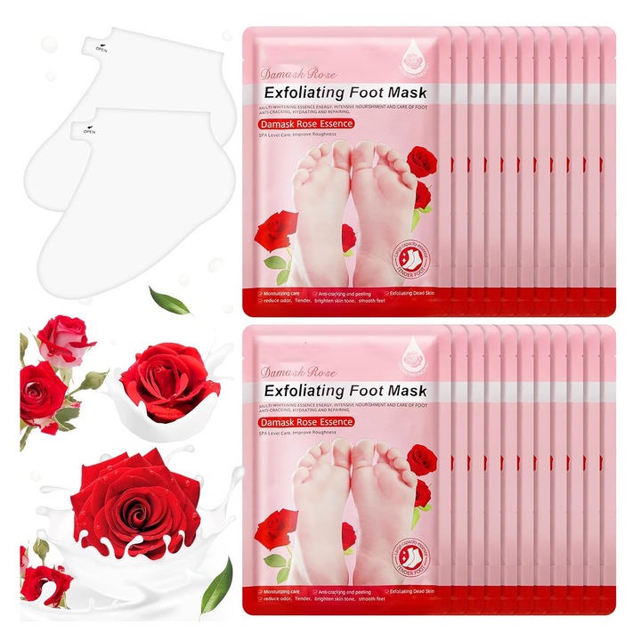 Sosete cu Masca Exfolianta pentru Picioare, SINBINTA, 5 Perechi, Elimina pielea moarta si hidrateaza, Ingredientele Naturale pentru Ingrijire Profunda a Picioarelor, Roze