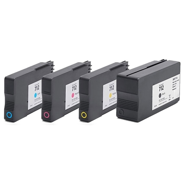 Set 4 cartuse Compatibile cu HP 712 Multicolor pentru HP DesignJet T230 24-Zoll, DesignJet T250 24-Zoll, DesignJet T630 24-Zoll, DesignJet T630 36-Zoll, DesignJet T650 24-Zoll, DesignJet T650 36-Zoll, 125ML