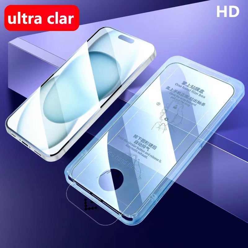 Folii de protectie telefoane, Protector de ecran HD, Sticla securizata, Anti-amprenta, 9H+, Pentru iPhone 15 Plus, Ultra-clear, Vine cu un dispozitiv simplu de instalare pentru o pozitionare precisa