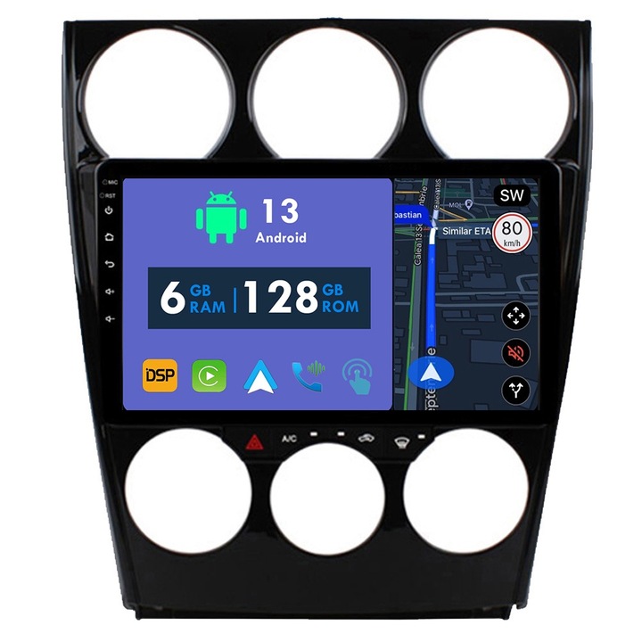 GPS navigációs CarPlay rádió Mazda 6 Atenza GG 2002 - 2008 Android Auto Stereo Bluetooth érintőképernyőhöz 6 GB RAM, 128 GB ROM