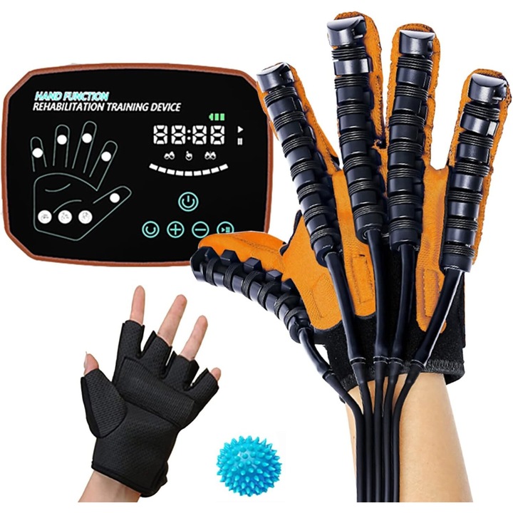 Manusi robotizate pentru reabilitarea mainii, WALALLA, reglare a vitezei, moduri multiple, control tactil, potrivite pentru exercitii de recuperare a functiei mainii/recuperare postoperatorie, mana dreapta, marimea L, portocaliu/negru