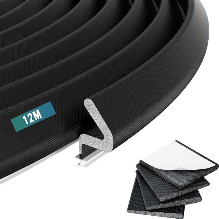 Banda etansare usi si ferestre, Excitat®, Garnitura de protectie in forma de V, Exterior izolat fonic, 12 M, negru