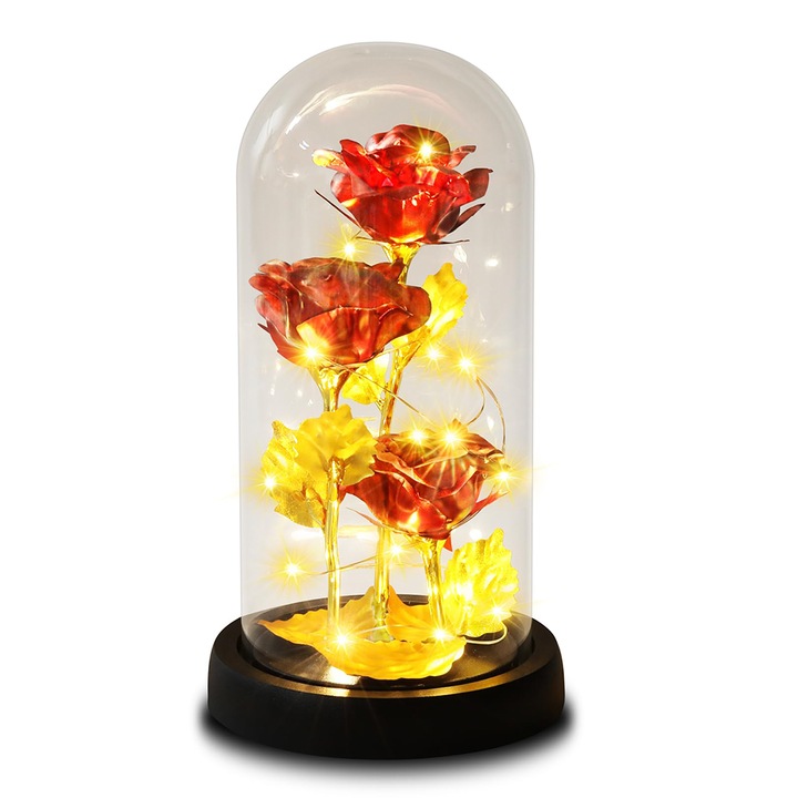 LED вечна роза, романтичен подаръчен комплект за годишнина, подарък за деня на майката, декорация, червен