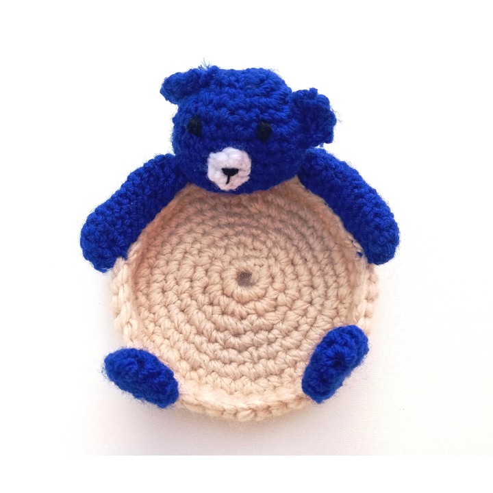 Pohártartó, horgolt maci formájú szemüveg, 11 cm, kék