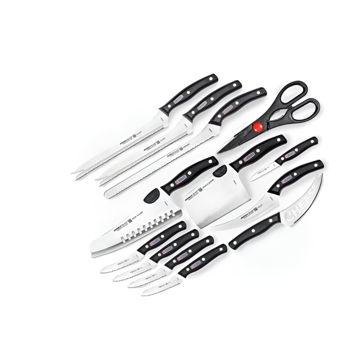 Set de 13 Cutite pentru Bucatarie, Miracle Blade, din Otel Inoxidabil, Manere Nituite, Forjate la Cald, JD Store