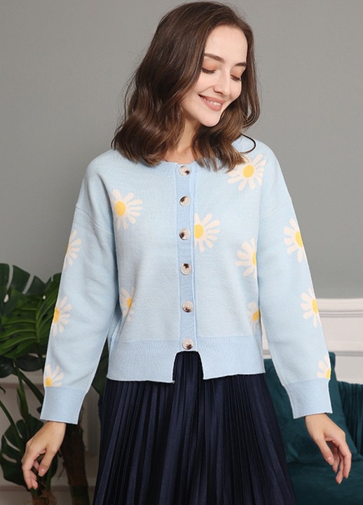 Női kardigán, Jormftte, hosszú ujjú, kék, akril|nylon