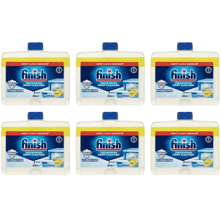 Set 6 x Finish Solutie Intretinere 250ml Lemon Masina Spalat Vase, fresh aroma, parfum floral, distruge calcarul, rapid si eficient, testat dermatologic, prospetime de lunga durata, eficacitate maxima, continut generos, elimina mirosuri neplacute