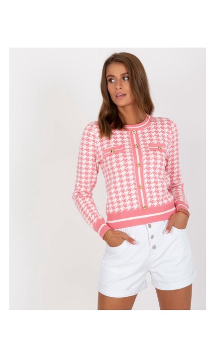 Pulover culoare roz si alb clasic
