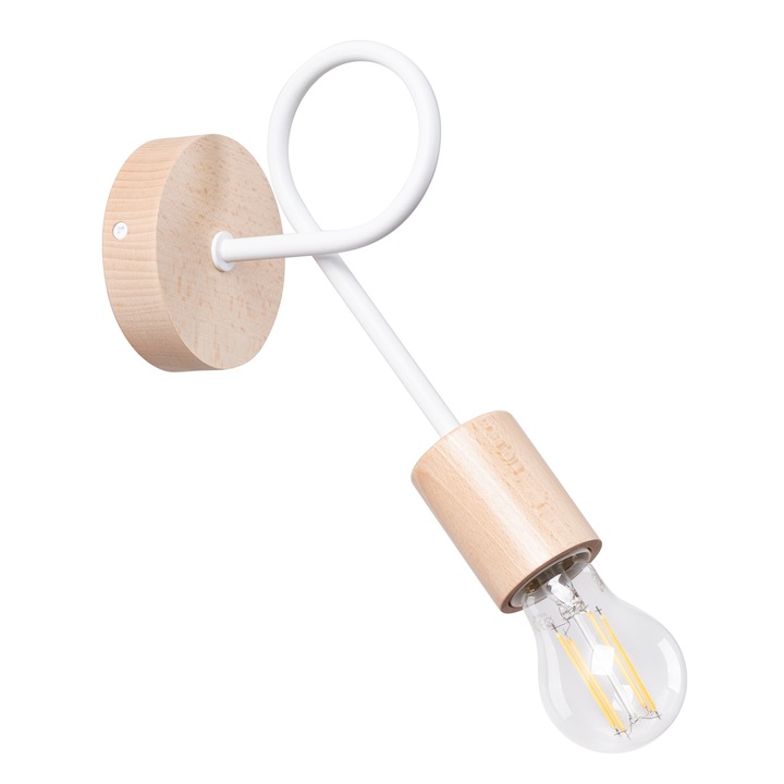 Lampa de perete Ember lemn alb/natural otel/lemn 1 bec neregulat minimalist de interior