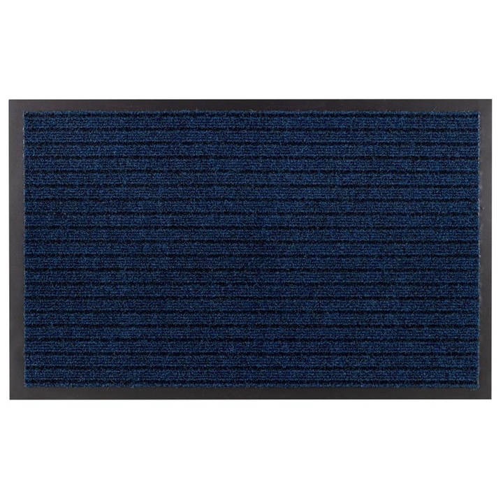 Мокет за вход, Интериор и Екстериор, Кантирана материя, Нехлъзгащ се, Може да се пере, Правоъгълен, 50X80 см, Силно абсорбиращ, Полиестер 100%, Гумиран, син цвят