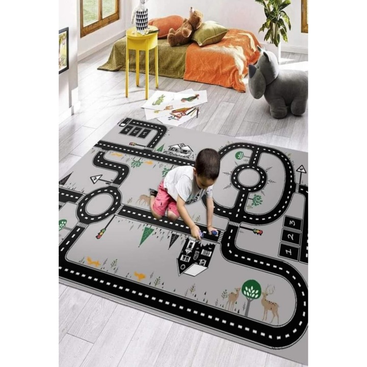 Неплъзгащ се модел за игра килим за детска стая, сив 120x180 см