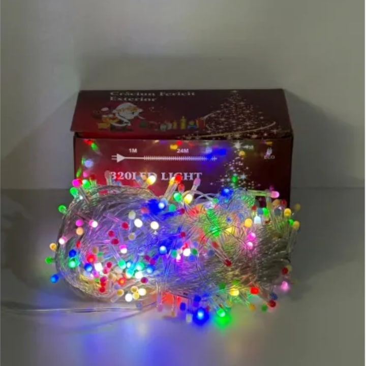 Instalatie Craciun 320 Led 25 Metri Fir Alb Bec v5 Rotund Multicolor Exterior Lumina Calda
