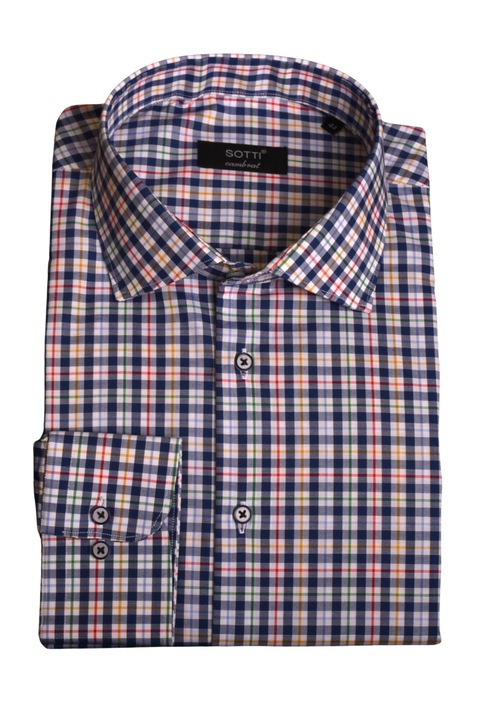 Camasa SOTTI din Bumbac, Imprimeu Carouri, Croiala Regular Fit, ST30018-T2, Marimea 40, Multicolora