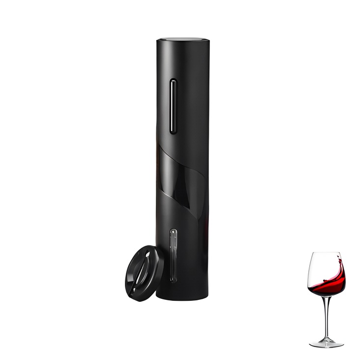 Преносим електрически тирбушон, с аксесоар за изрязване на печата, черен, 5 х 23 см