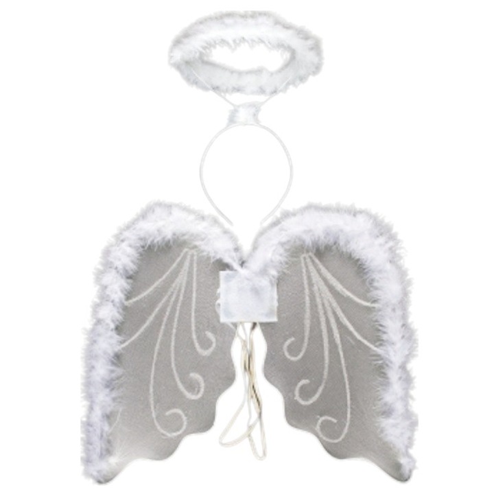 Set 2 accesorii costum inger, aripi 28x45 cm si halo, alb, marime universala