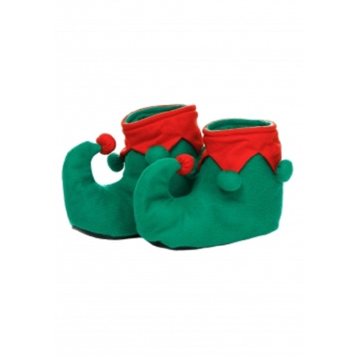 Botosi costum spiridus/elf, verde cu rosu 29 cm talpa, marime universala