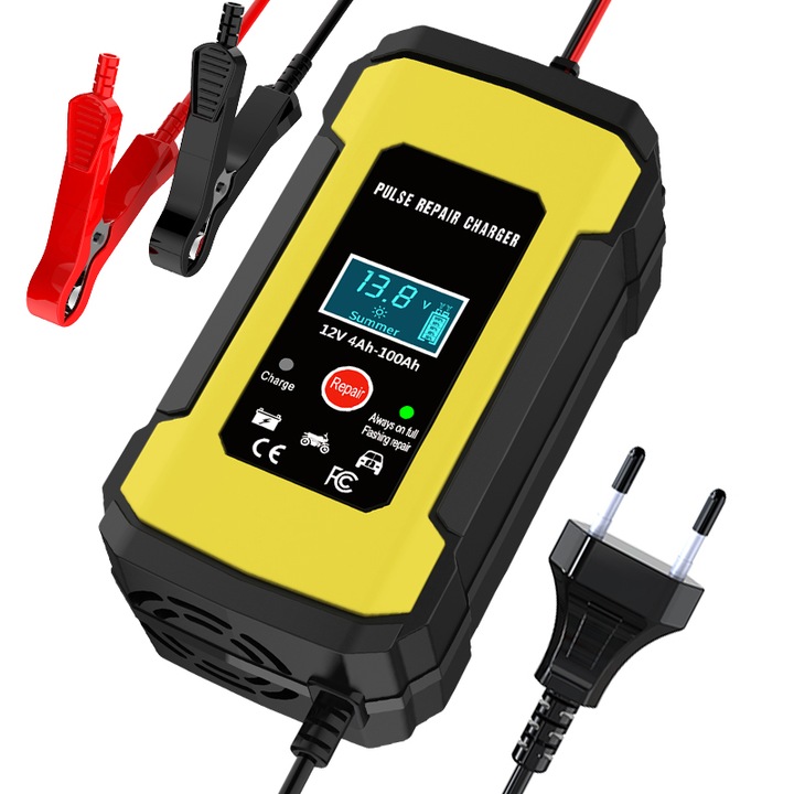 Redresor smart acumulatori auto - moto,12V, 90W, 4ah-100ah cu display,6A viteza maxima incarcare, inteligent, functie de reparare acumulator prin impulsuri, Incarcare automata