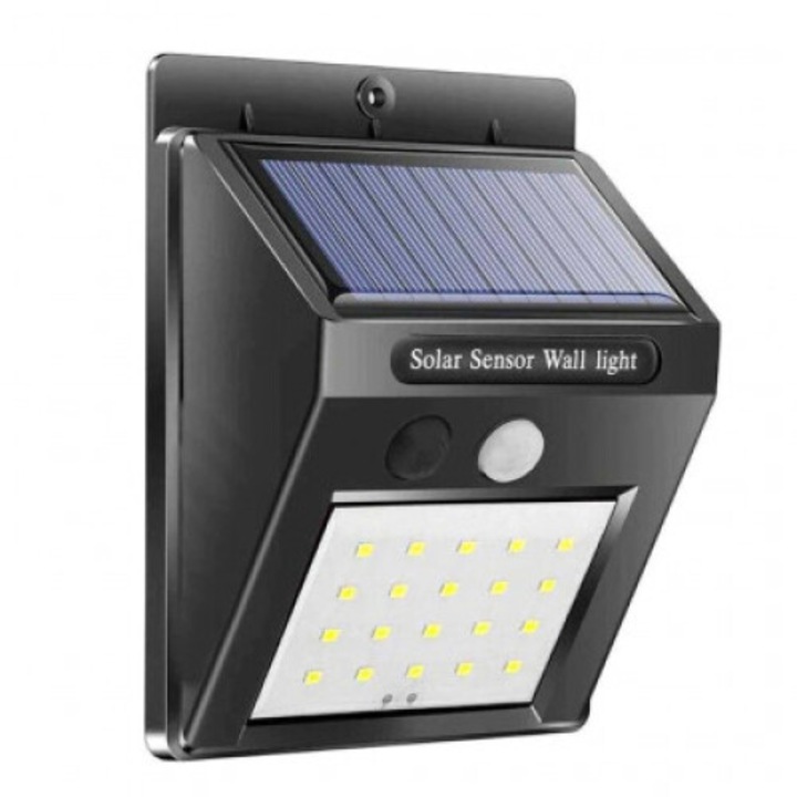 Macvi® napelemes lámpa mozgásérzékelővel, 30 SMD LED-del, IP65 vízállósággal, folyamatos, gazdaságos és érzékelős világítási módokkal