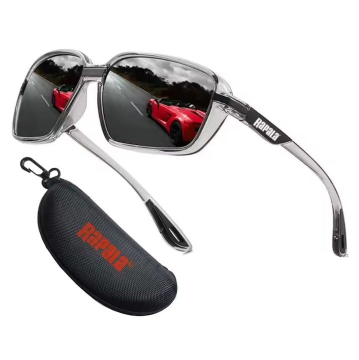 Ochelari de soare polarizati RapaLa, 400 UV, pentru pescuit, drumetii, vanatoare, alergat, ciclism, condus sau alte activitati in aer liber, Negru, cu husa de protectie