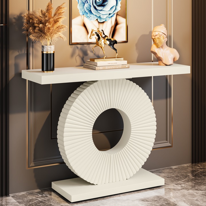 Masa console, Tribesigns, alb, 100x30x79cm, baza rotunda