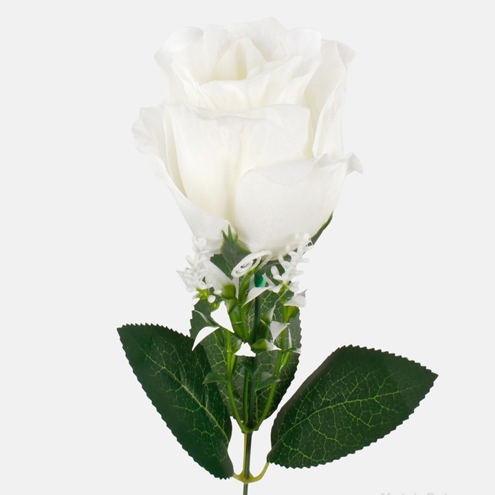 Trandafir artificial alb, satin, 42 cm