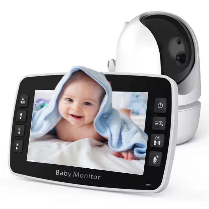Baby Monitor Pro 4.3 Screen 2.4GHz LCD Wireless Camera cu conectare de la distanta si rotire de 355 orizontal si 120 vertical, Vedere nocturna, Cantece, Detectare temperatura, Comunicare bidirectionala SM43A
