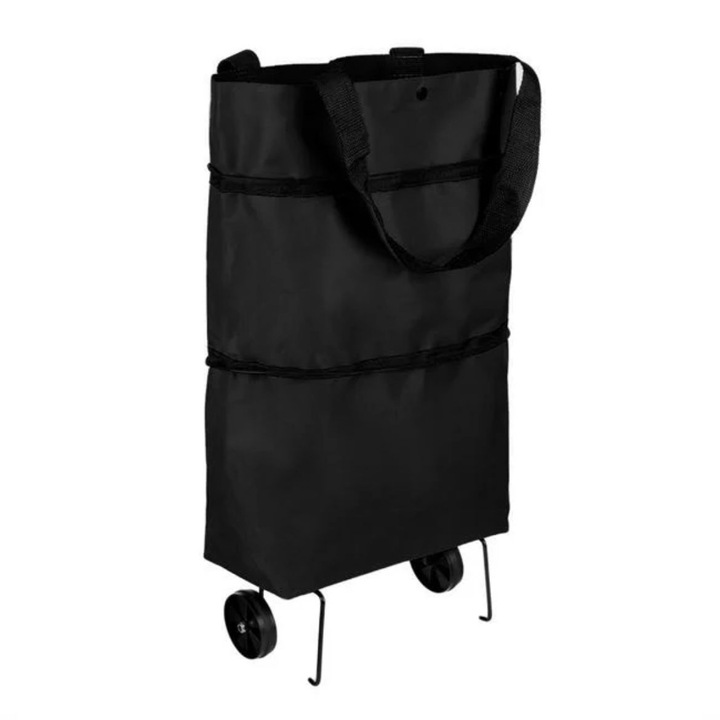 Чанта за количка за пазар, 45x39x13 см, сгъваема, черна