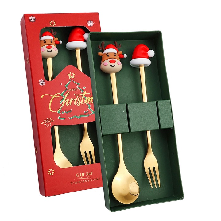 Set 2 tacamuri, tematica de Craciun, Otel inoxidabil, Cutie cadou Craciun, 15.8cm/18cm, NEVERMORE, Multicolor
