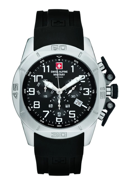 Swiss Alpine Military, Ceas cronograf cu o curea de silicon, Negru