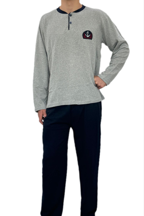 Pijama barbati, cu doi nasturi, bumbac 100%, Gri deschis