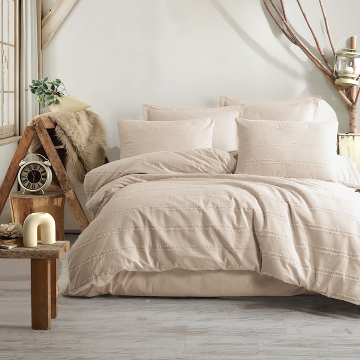 Двойно спално бельо Ranforce Boutique 4 части, чаршаф 240x260 см, юрган 200x220 см, 2 калъфки за възглавници 50x70 см, Clasy Beige AVOLA V5