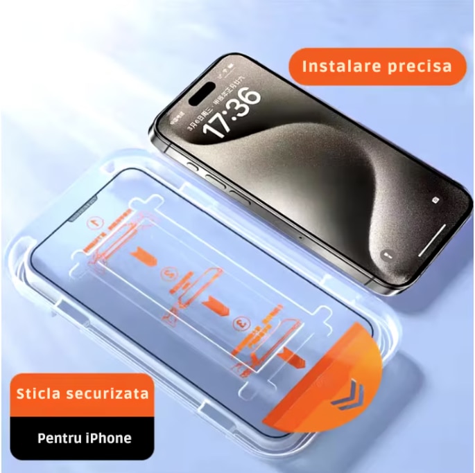 Folie Sticla Compatibila cu iPhone 16 PRO cu Margini Negre, 6.3", N2L Store®, Kit de Aplicare Instanta si Functie Automata de Indepartare a Prafului, Sticla Securizata 9H+, Anti Amprenta, Privacy