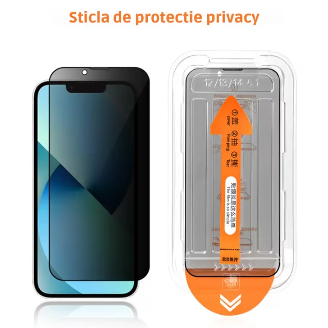 Folie Sticla Compatibila cu iPhone 16 PRO cu Margini Negre, 6.3", N2L Store®, Kit de Aplicare Instanta si Functie Automata de Indepartare a Prafului, Sticla Securizata 9H+, Anti Amprenta, Privacy