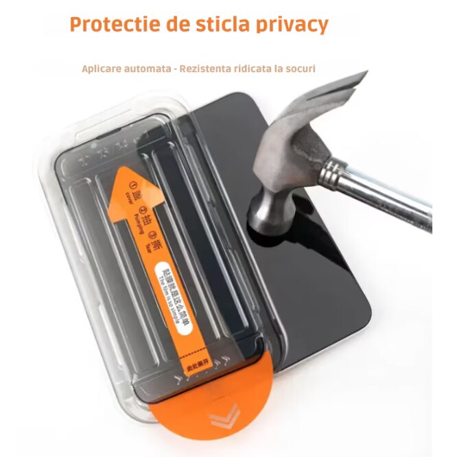 Folie Sticla Compatibila cu iPhone 16 PRO cu Margini Negre, 6.3", N2L Store®, Kit de Aplicare Instanta si Functie Automata de Indepartare a Prafului, Sticla Securizata 9H+, Anti Amprenta, Privacy