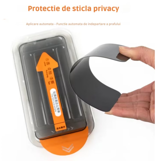 Folie Sticla Compatibila cu iPhone 16 PRO cu Margini Negre, 6.3", N2L Store®, Kit de Aplicare Instanta si Functie Automata de Indepartare a Prafului, Sticla Securizata 9H+, Anti Amprenta, Privacy