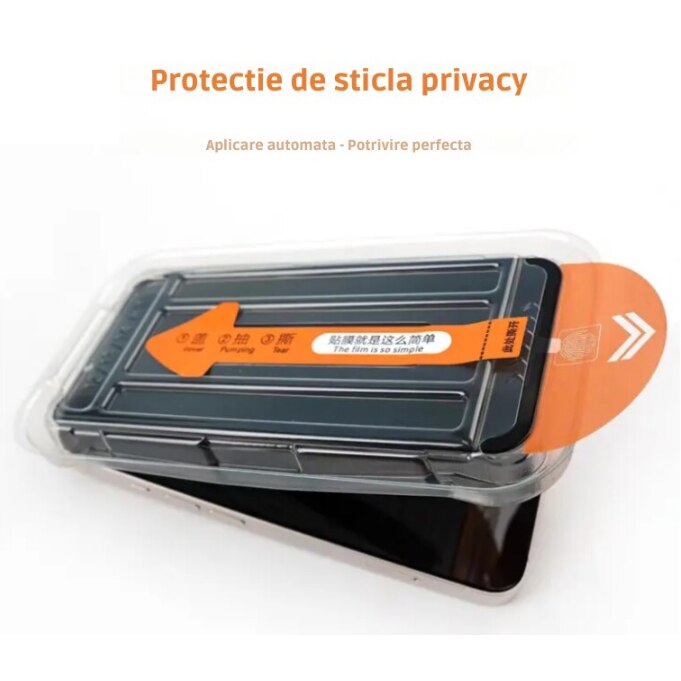 Folie Sticla Compatibila cu iPhone 16 PRO cu Margini Negre, 6.3", N2L Store®, Kit de Aplicare Instanta si Functie Automata de Indepartare a Prafului, Sticla Securizata 9H+, Anti Amprenta, Privacy