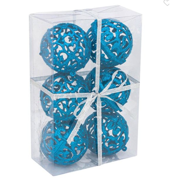 Set Globuri de Craciun BIMROM Turcoaz Glitter 6cm - 6buc