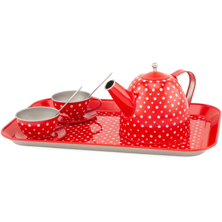 Set ceai copii, rosu cu buline, 9 piese, 3 ani+
