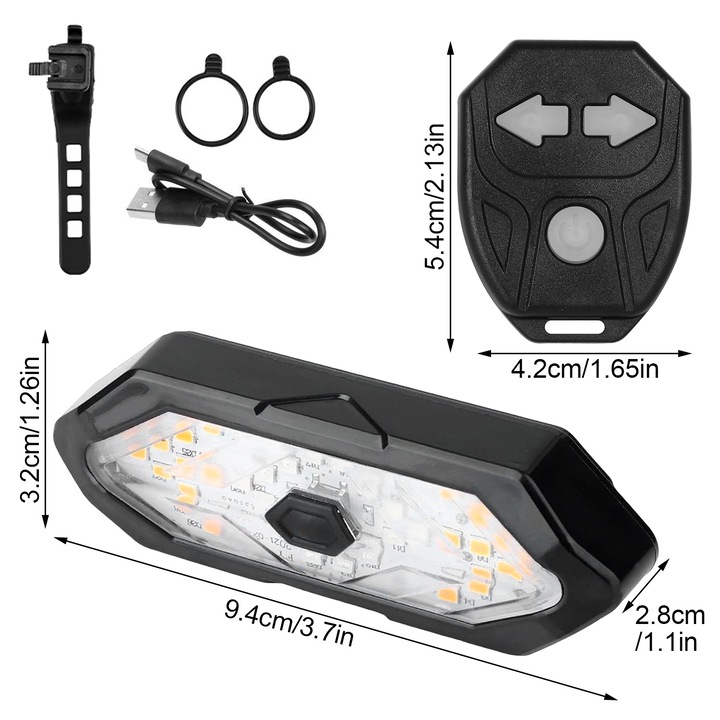 Lumina inteligenta pentru bicicleta cu alarma antifurt, semnalizatoare, JEEJINYAN, 6 moduri de iluminare, neagra, cu telecomanda