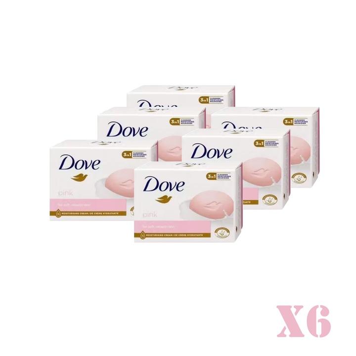 Комплект розов крем сапун Dove, 6 части х 90 гр