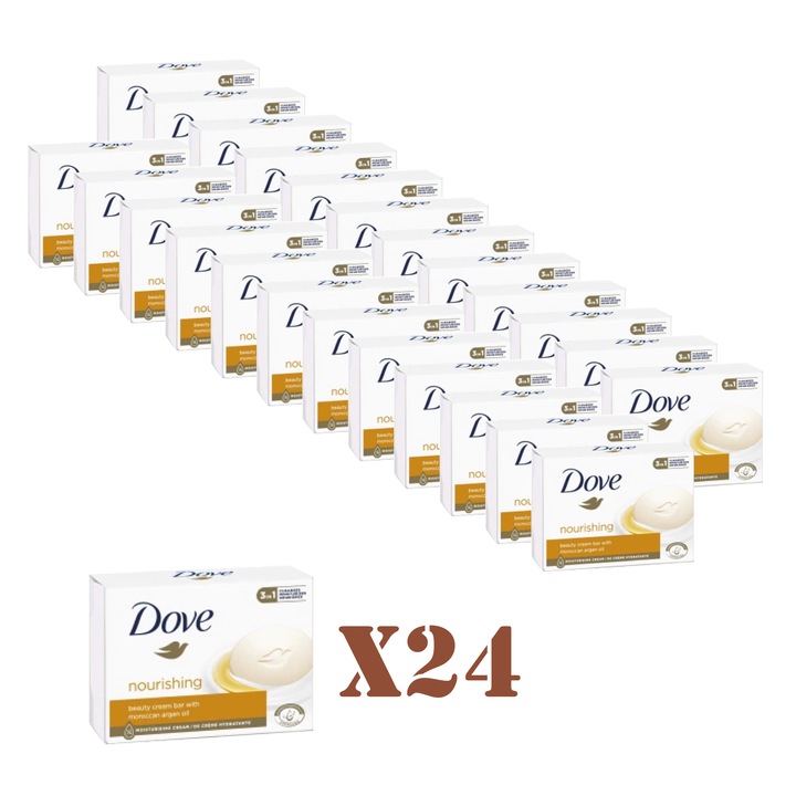 Set Sapun Dove Nourishing, Maroccan Argan Oil, 24 bucati x 90g
