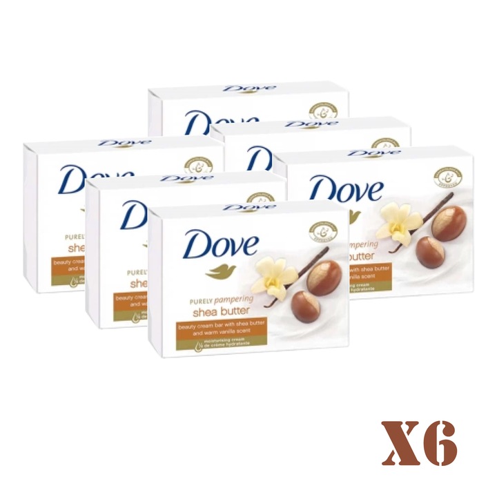 Комплект сапуни Dove Pampering Shea Butter, аромат на ванилия, 6 части x 90g