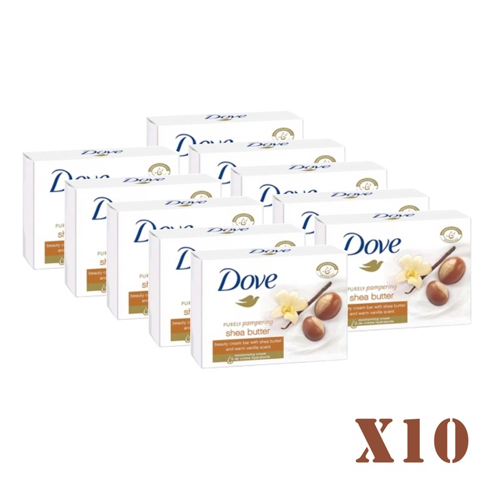 Комплект сапун Dove Pampering Shea Butter, аромат на ванилия, 10 части x 90g