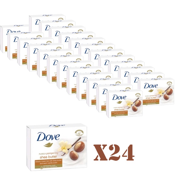 Комплект сапун Dove Pampering Shea Butter, аромат на ванилия, 24 части x 90g