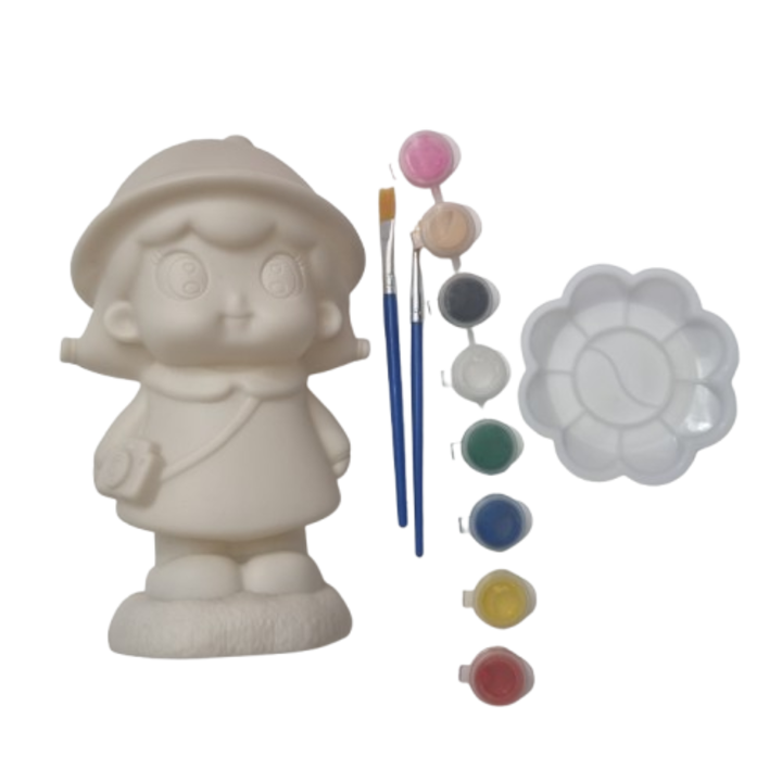 pusculita din vinil cu accesorii de pictat, model fetita, 17.5 cm, galben