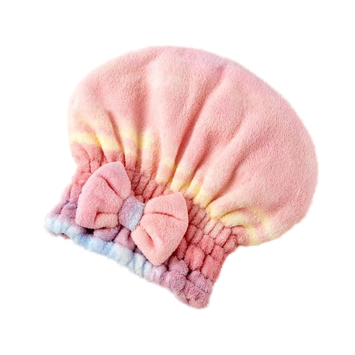 Микрофибърна кърпа за коса Coral Velvet Rainbow с градиент и бързосъхнеща шапка за душ с панделка за жени