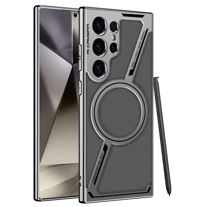 Кейс за Samsung Galaxy S24 Ultra, MagSafe екологична кожа Agora, Сив
